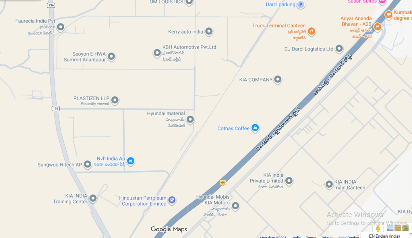 Plant location near KIA Motors, Penukonda